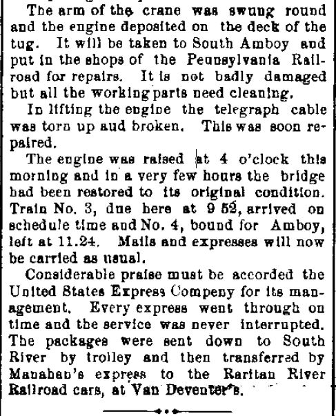 1109b The Daily Times (New Brunswick, NJ)  Saturday, November 9, 1895 Engine fished out of South River p2